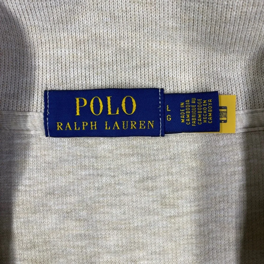 Polo Ralph Lauren Mens Large 1/4 Zip Cotton Ribbed Pullover Oatmeal Heather